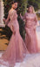 Unique Pink Lace Long Sleeve Mermaid  Long Prom Dress Ideas, Evening Party Dresses,WGP1691