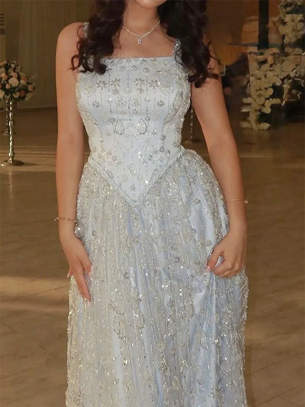 Shiny Blue Spaghetti Strap Mermaid Long Prom Dress Ideas, Evening Party Dresses,WGP1782