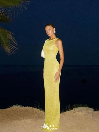Elegant Yellow Jewel Mermaid Long Prom Dress Ideas, Evening Party Dresses,WGP1722