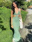 Elegant Green Mermaid Spaghetti Strap Long Sleeveless Long Party Prom Dresses,Evening Dress Online, WGP752