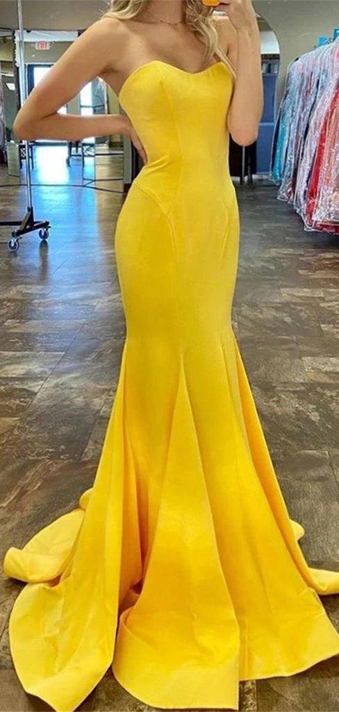 Sexy Yellow Mermaid Strapless Long Sleeveless Long Party Prom Dresses,Evening Dress Online, WGP754