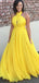 Elegant Yellow A-Line Halter Long Sleeveless Long Party Prom Dresses,Evening Dress Online, WGP756