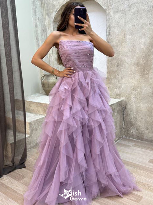 Elegant Purple Strapless A-Line Long Sleeveless Long Party Prom Dresses,Evening Dress Online, WGP781