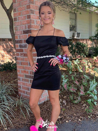 Casual One-shoulder Spaghetti Strap Sheath Short Mini Homecoming Dress,EPT563