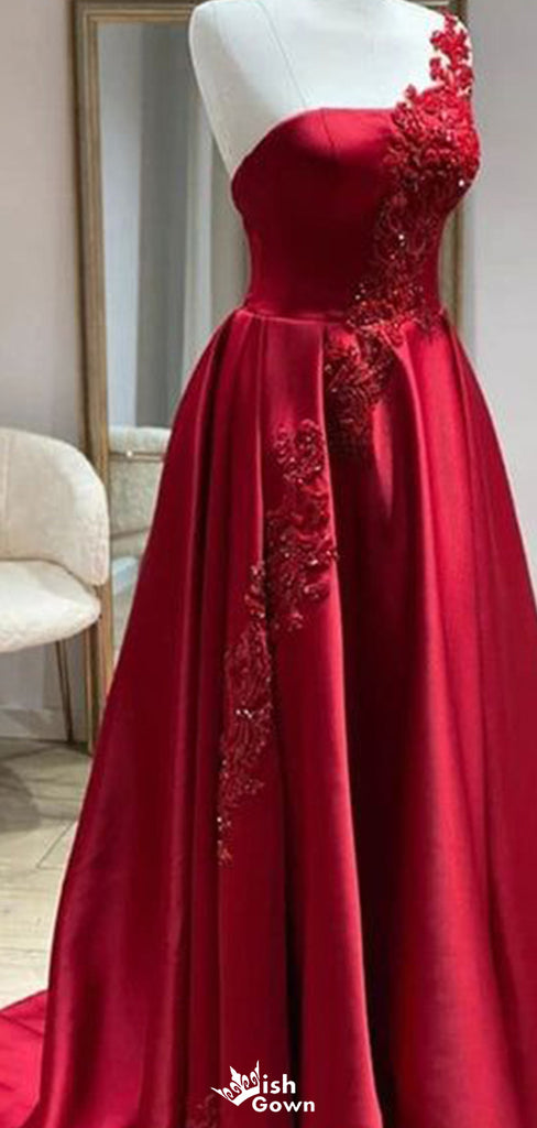 Gorgeous One-shoulder A-line Long Prom Dress Ideas, Evening Party Dresses,WGP1719