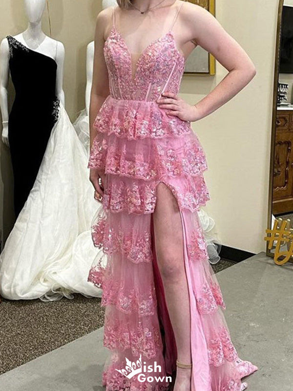 Sexy Spaghetti Strap V-neck A-line Long Prom Dress Ideas, Evening Party Dresses,WGP1724