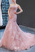 Elegant Pink Floral Strapless Sweetheart Mermaid Lace up Back Party Dress Long Prom Dresses to Impress, WGP947