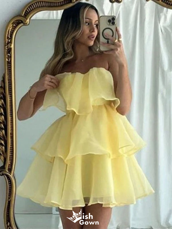 Elegant Yellow Strapless Ball Gown&nbsp;Popular Cheap Short Homecoming Dresses, EPT296