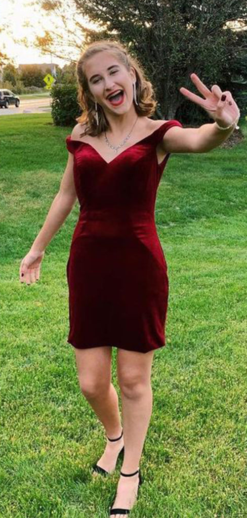 Sexy Red Off Shoulder Tight Popular Cheap Short Homecoming Dresses, EPT295