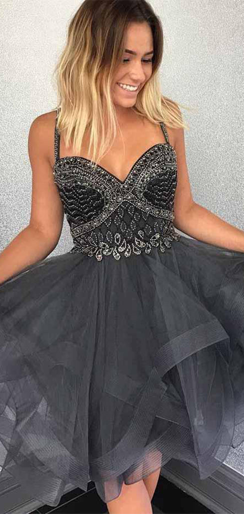 Sexy Black Spaghetti Strap Ball Gown&nbsp;Popular Cheap Short Homecoming Dresses, EPT301