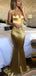 Sexy Golden Spaghetti Strap Mermaid&nbsp;Long Sleeveless Long Party Prom Dresses,Evening Dress Online, WGP799