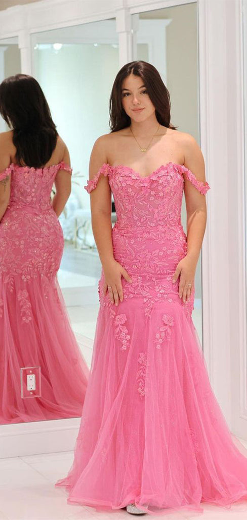 Cute Pink Off Shoulder Mermaid Long Sleeveless Long Party Prom Dresses,Evening Dress Online, WGP800