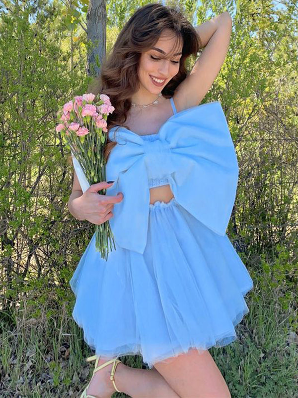 Cute Baby Blue Spaghetti Strap Ball Gown&nbsp;Popular Cheap Short Homecoming Dresses, EPT300