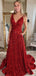 Sexy Red A-Line V-neck Backless Popular Long Evening Dresses with Trailing, Formal Dresses, Birthday Party, WGP569