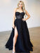 Sexy Black Spaghetti Strap A-Line Side Slit Party Prom Dresses,Evening Dress Online, WGP810