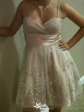 Elegant Spaghetti Strap A-line Short Mini Homecoming Dress,EPT614