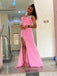 Unique Pink Mermaid One Shoulder Side Slit Rhinestone Popular Cheap Maxi Long Wedding Guest Bridesmaid Dresses,WGM277