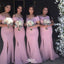 Elegant Pink Mermaid Sweetheart Off Shoulder Side Slit Popular Cheap Maxi Long Wedding Guest Bridesmaid Dresses,WGM284