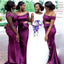 Charming Purple Mermaid Off Shoulder Sleeveless Popular Cheap Maxi Long Wedding Guest Bridesmaid Dresses,WGM305