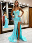 Sexy Mermaid Spaghetti Straps V-Neck Lace Side Slit  Prom Dresses,Evening Gowns,WGP320