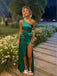 Sexy Emerald Mermaid One Shoulder Side Slit Cheap Maxi Long Party Prom Gowns,Evening Dresses,WGP425