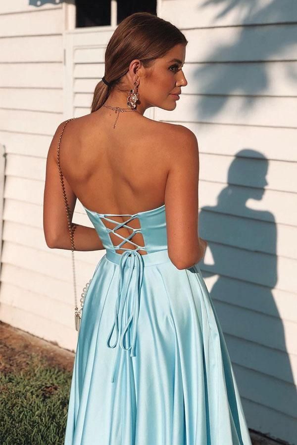 Elegant Light Blue A-Line Sweetheart Sleeveless Lace Up Cheap Maxi Long Party Prom Gowns,Evening Dresses,WGP450