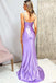 Sexy Purple Mermaid Straps Square Side Slit Rhinestone Cheap Maxi Long Party Prom Gowns,Evening Dresses,WGP458