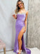 Sexy Purple Mermaid Straps Square Side Slit Rhinestone Cheap Maxi Long Party Prom Gowns,Evening Dresses,WGP458