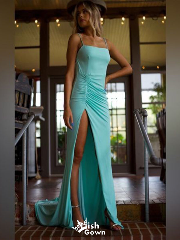 Sexy Mermaid Spaghetti Straps Square Side Slit Cheap Maxi Long Party Prom Gowns,Evening Dresses,WGP459