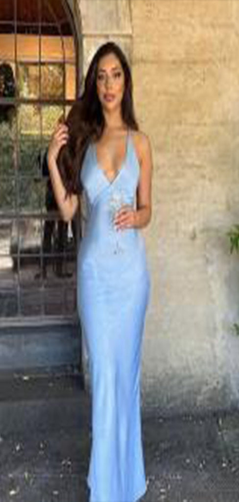 Sexy Mermaid Halter V Neck Sleeveless Cheap Maxi Long Party Prom Gowns,Evening Dresses,WGP461