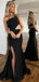 Unique Black Mermaid One Shoulder Sleeveless Side Slit Cheap Maxi Long Party Prom Gowns,Evening Dresses,WGP465