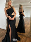 Unique Black Mermaid One Shoulder Sleeveless Side Slit Cheap Maxi Long Party Prom Gowns,Evening Dresses,WGP465