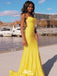 Sexy Yellow Mermaid Spaghetti Straps Square Sleeveless Lace Cheap Maxi Long Party Prom Gowns,Evening Dresses,WGP469