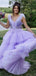 Gorgeous Light Purple A-line Straps V Neck Sleeveless Ruffle Sequin Cheap Maxi Long Party Prom Gowns,Evening Dresses,WGP484