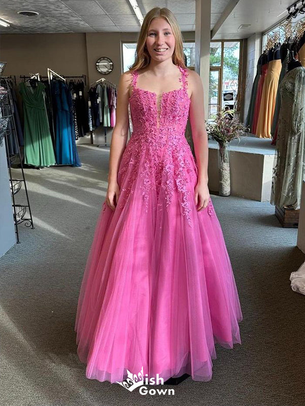 Gorgeous A-line Spaghetti Straps Sleeveless Applique Beads Cheap Maxi Long Party Prom Gowns,Evening Dresses,WGP489