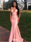 Sexy Pink Mermaid Spaghetti Straps V Neck Sleeveless Lace Up Cheap Maxi Long Party Prom Gowns,Evening Dresses,WGP498