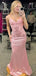 Sexy Pink Mermaid Spaghetti Straps V Neck Sleeveless Applique Cheap Maxi Long Party Prom Gowns,Evening Dresses,WGP499