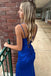 Sexy Royal Blue Mermaid Spaghetti Straps V Neck Sleeveless Side Slit Cheap Maxi Long Party Prom Gowns,Evening Dresses,WGP513