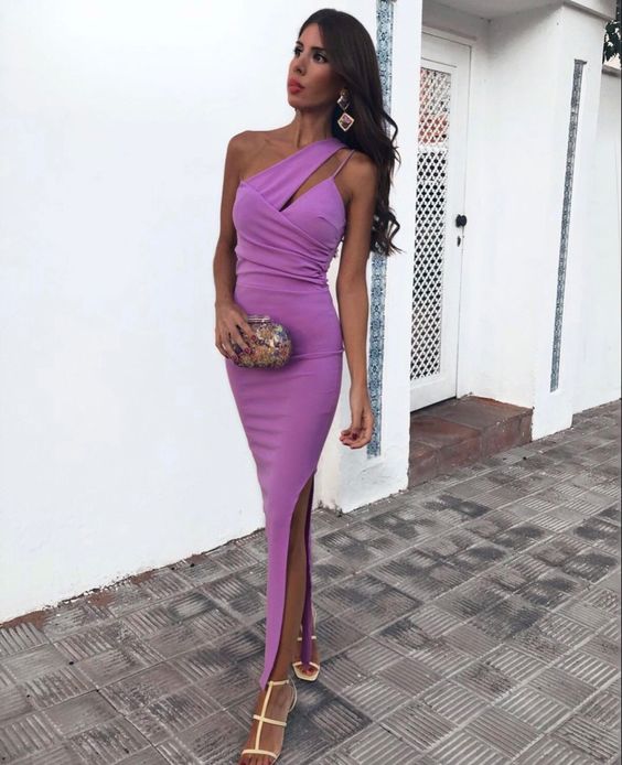 Sexy Sheath One Shoulder Side Slit Party Prom Dresses,Evening Dresses,WGP292