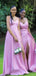 Sexy Pink A-Line Spaghetti Straps V Neck Side Slit Popular Cheap Maxi Long Wedding Guest Bridesmaid Dresses,WGM257