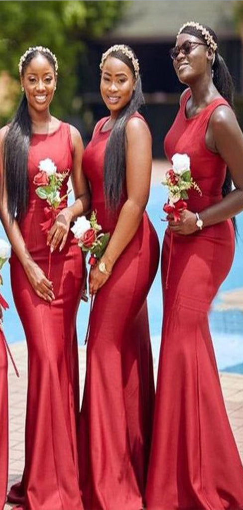 Sexy Mermaid Red Sleeveless Popular Cheap Maxi Long Wedding Guest Bridesmaid Dresses,WGM209