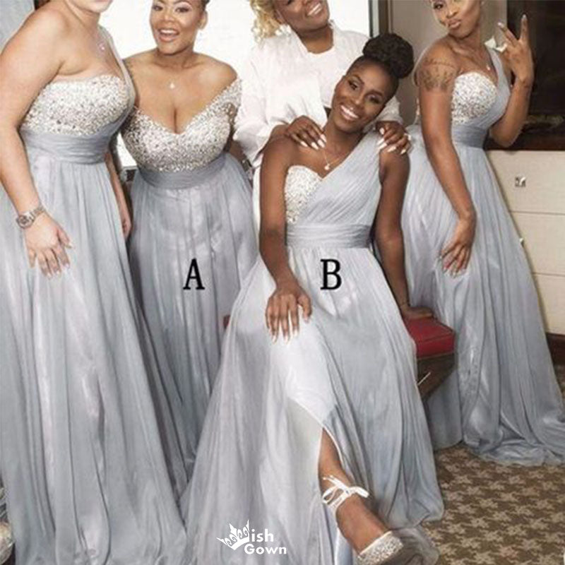 Elegant Blue Mismatched Sleeveless A-Line Long Bridesmaid Dresses Online,WGM467