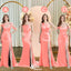 Mismatched Coral Mermaid Side Slit Cheap Long Bridesmaid Dresses Online, WGM138