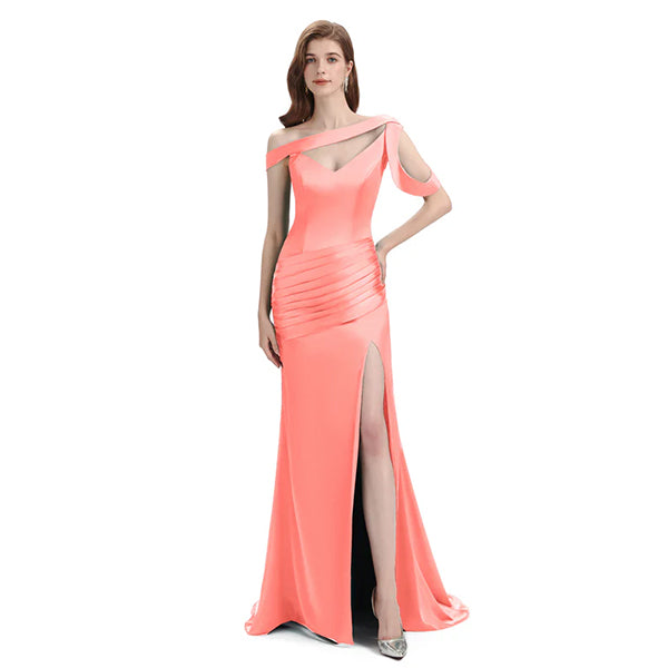 Mismatched Coral Mermaid Side Slit Cheap Long Bridesmaid Dresses Online, WGM138