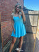 Simple Blue Spaghetti Straps Sleeveless Cheap Short Homecoming Dresses, EPT136