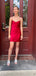 Simple Red Mermaid Spaghetti Straps V Neck Sleeveless Cheap Short Homecoming Dresses, EPT144