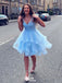 Gorgeous Blue Straps V Neck Sleeveless Applique Cheap Short Homecoming Dresses, EPT146