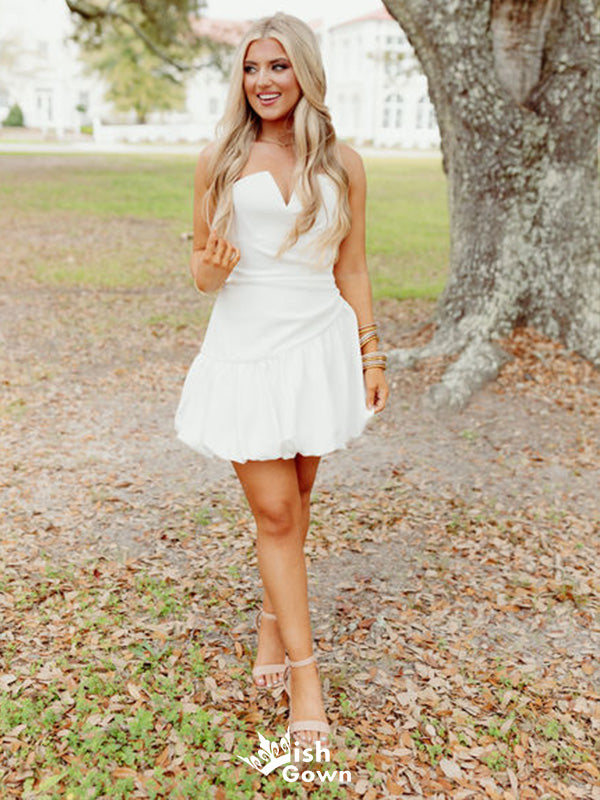 Unique White Strapless Sleeveless Cheap Short Homecoming Dresses, EPT152