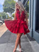 Unique Red Halter Sleeveless Ruffle Cheap Short Homecoming Dresses, EPT160