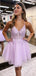 Elegant Purple Spaghetti Straps V Neck Sleeveless Applique Cheap Short Homecoming Dresses, EPT169